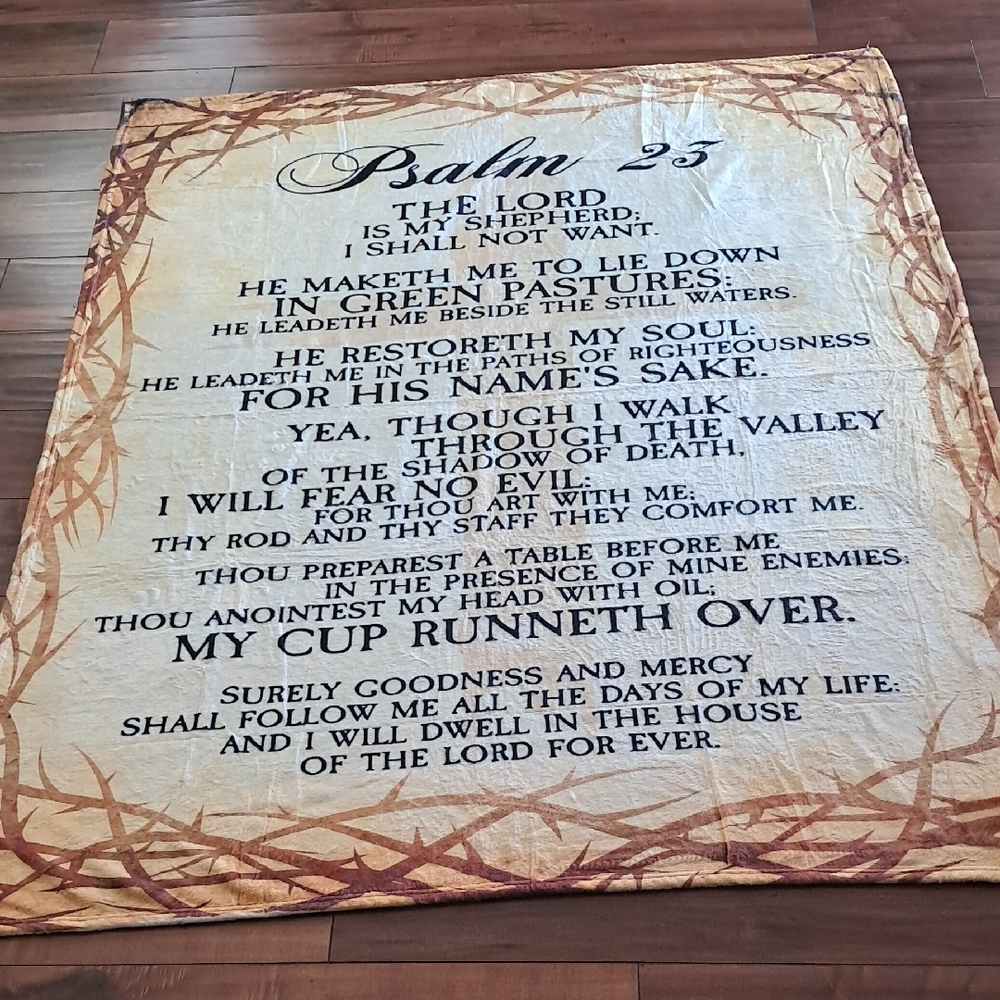 Psalm 23 Scripted Throw Blanket - Beige and Brown 50x60
